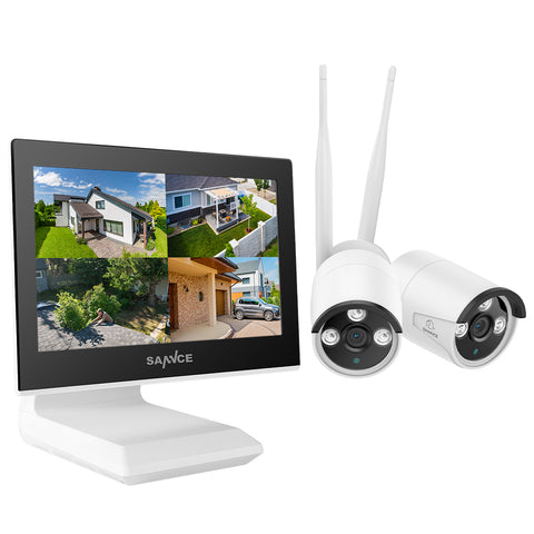 10-Kanal Wireless Security Camera System, 5MP NVR mit 10,1'' LCD-Monitor, 2 Stück IP-Kameras AI Human Detection, Remote Access & Smart Motion Alerts, Arbeit mit Alexa