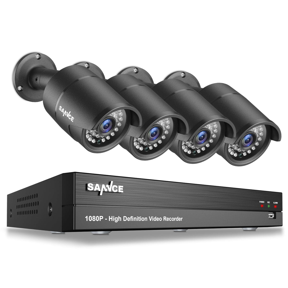 Zertifiziert überholt 1080P HD Security CCTV Camera System 5-in-1 H.264 DVR und 4*1080P HD Innen-/Außenkameras, Vollfarb-Nachtsicht, AI Menschenerkennung, Fernzugriff, IP66 wasserdicht