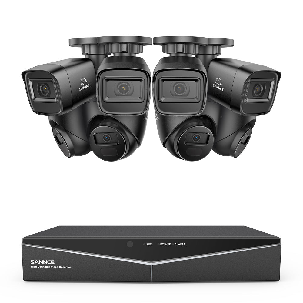 1080p 16CH Analog Überwachungskamera & DVR Set, 8 Stück Schwarz Außen Kamera, Intelligente Bewegungserkennung, 100ft Infrarot Nachtsicht, IP67 Wasserdicht