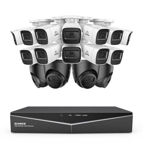 1080p 16CH Analog Überwachungskamera & DVR Set, 16 Stück Schwarz Außen Kamera, Intelligente Bewegungserkennung, 100ft Infrarot Nachtsicht, IP67 Wasserdicht