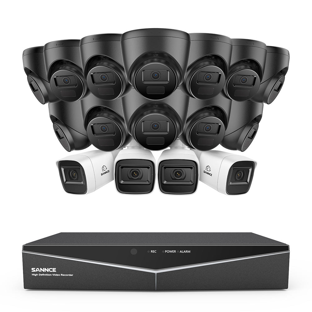 1080p 16CH Analog Überwachungskamera & DVR Set, 16 Stück Schwarz Außen Kamera, Intelligente Bewegungserkennung, 100ft Infrarot Nachtsicht, IP67 Wasserdicht