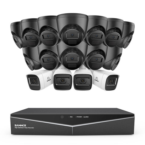 1080p 16CH Analog Überwachungskamera & DVR Set, 16 Stück Schwarz Außen Kamera, Intelligente Bewegungserkennung, 100ft Infrarot Nachtsicht, IP67 Wasserdicht