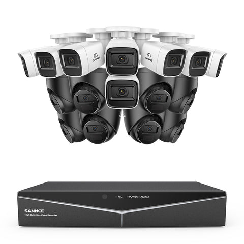 1080p 16CH Analog Überwachungskamera & DVR Set, 16 Stück Schwarz Außen Kamera, Intelligente Bewegungserkennung, 100ft Infrarot Nachtsicht, IP67 Wasserdicht