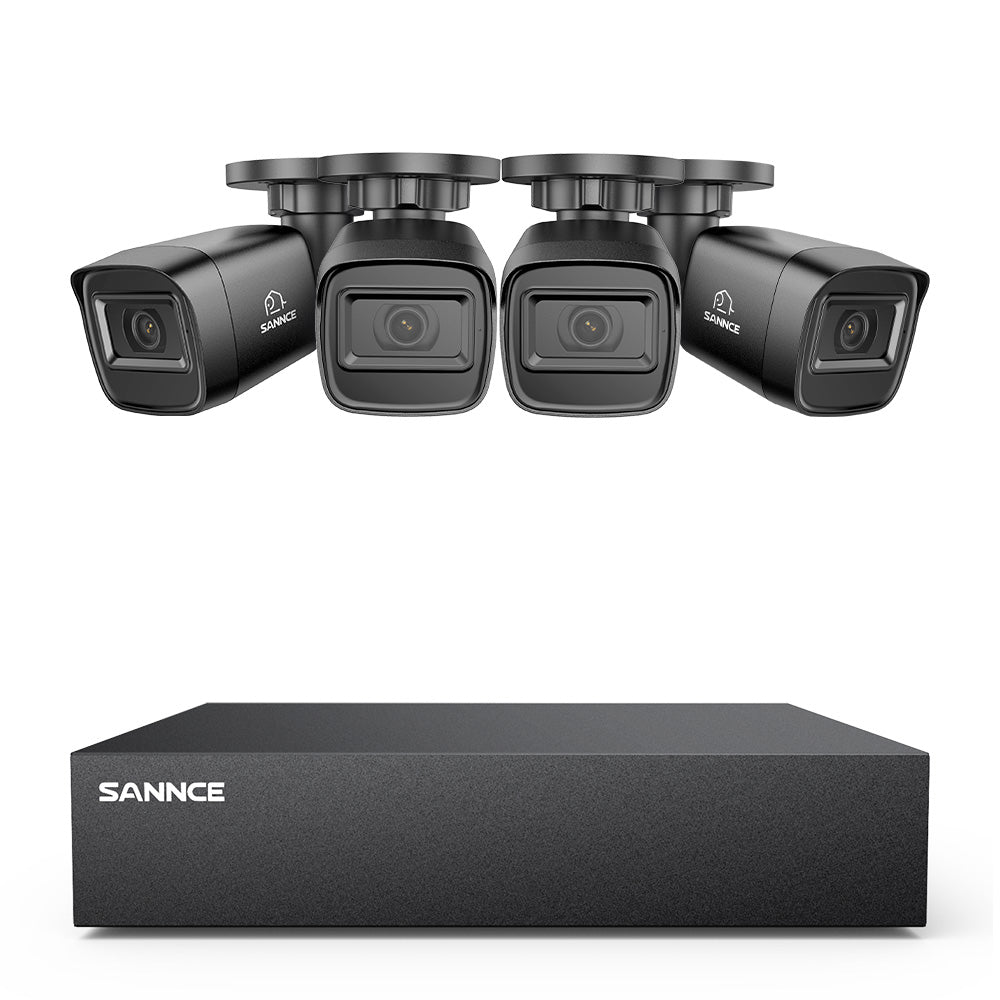 1080P 8CH Bullet Überwachungskamera Set, 4 Stück 2MP Bullet Kamera & Hybrid 5-in-1 DVR, Intelligente Bewegungserkennung, 100ft Nachtsicht, Schwarz