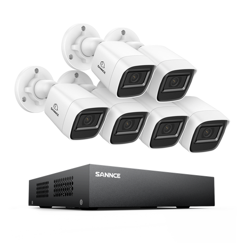 8-Kanal 1080P kabelgebundenes Sicherheitskamerasystem - Hybrid DVR, 6pcs 2MP Bullet-Kameras, Outdoor & Indoor, Smart Motion Detection, Fernzugriff