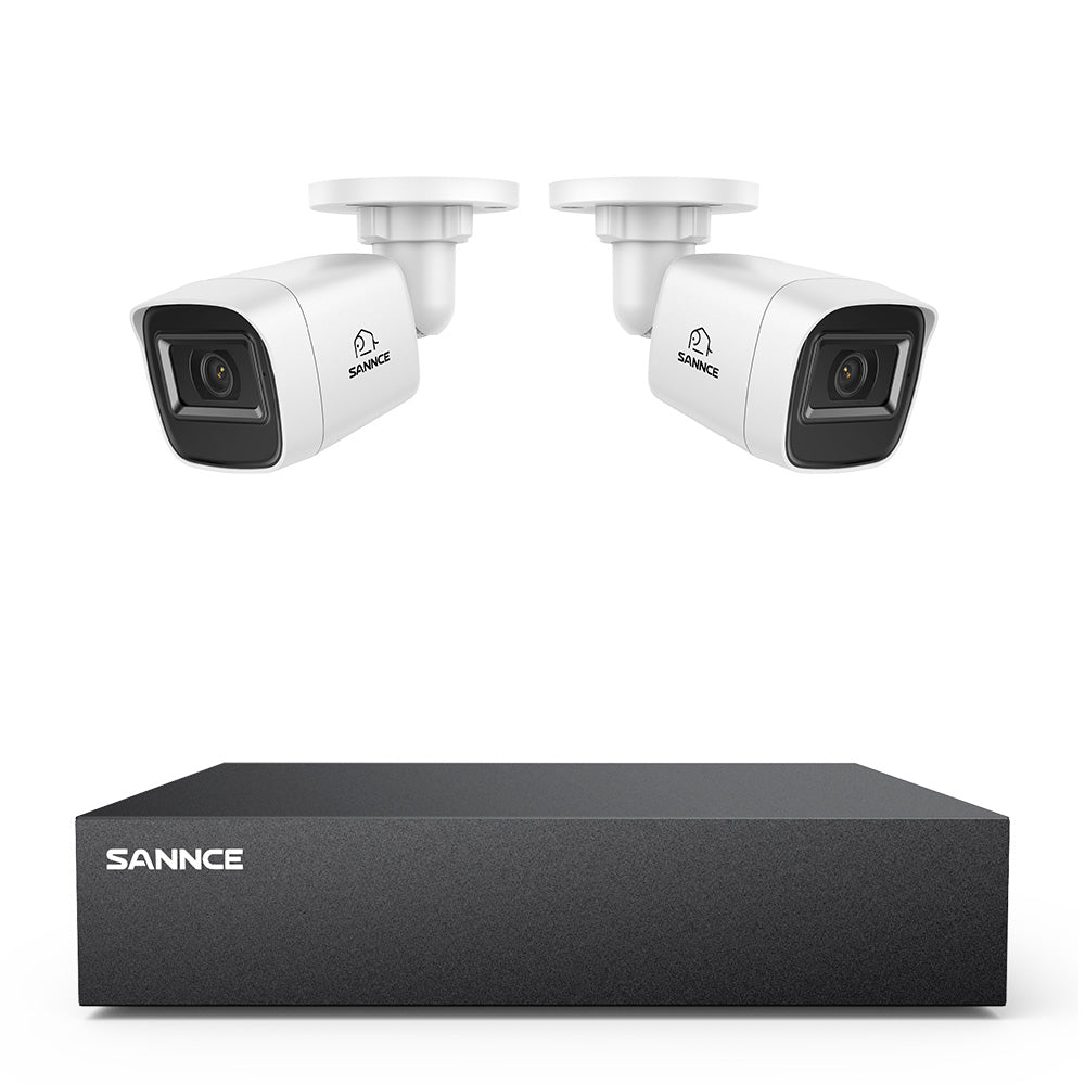 Zertifiziert überholt 8-Kanal 1080P kabelgebundenes Sicherheitskamerasystem - Hybrid DVR, 2pcs 2MP Bullet-Kameras, Outdoor & Indoor, Smart Motion Detection, Fernzugriff