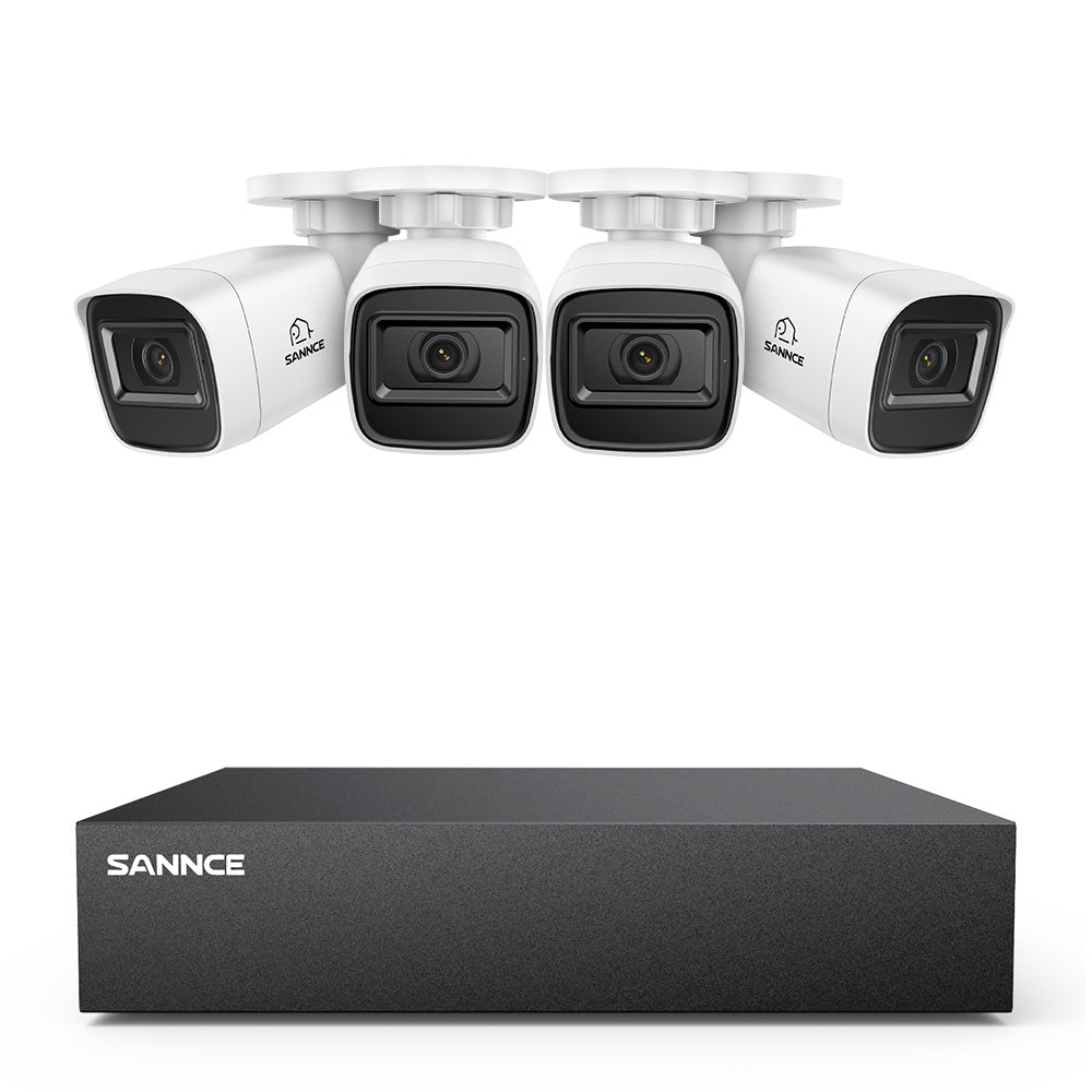 8-Kanal 1080P kabelgebundenes Sicherheitskamerasystem - Hybrid DVR, 4pcs 2MP Bullet-Kameras, Outdoor & Indoor, Smart Motion Detection, Fernzugriff