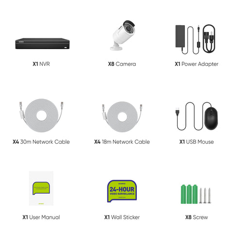 16CH 3MP PoE Überwachungskamera Set, H.265+ Kompression, Onvif unterstützt, Personen-/Fahrzeugerkennung, Sofortige Benachrichtigung, IP66 Wasserdicht (3MP IP Kameras und 4K 16CH NVR)