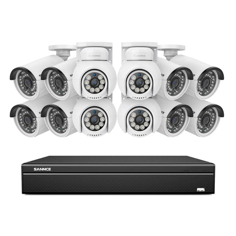 4K 16CH POE PTZ Überwachungskamera Set, 8MP Ultra-HD (3840×2160), Fernzugriff,  350°/90° PTZ Schwenkbar, Intelligente Personen-/Fahrzeugerkennung, IP66 Wasserdicht (8MP IP PTZ Kamera und 16CH NVR)