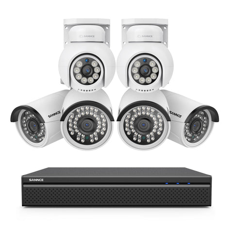 4K 16CH POE PTZ Überwachungskamera Set, 8MP Ultra-HD (3840×2160), Fernzugriff,  350°/90° PTZ Schwenkbar, Intelligente Personen-/Fahrzeugerkennung, IP66 Wasserdicht (6x8MP IP PTZ Kamera und 16CH NVR)