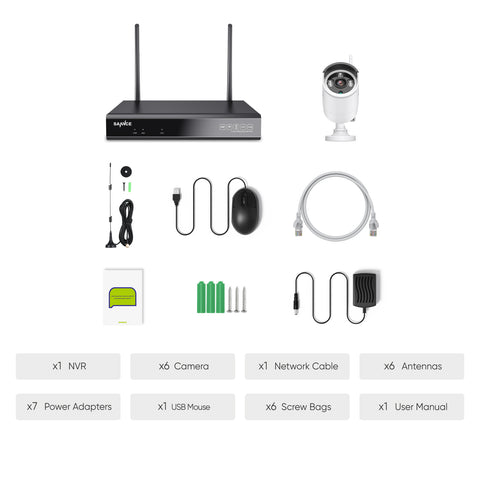 WLAN Überwachungskamera Set mit Audioaufnehmen, 5MP 8CH Wireless NVR + 6x3MP 2K Kabellose Outdoor Überwachungskamera AI Human Detection IP66 Wasserdicht unterstützt Amazon Alexa