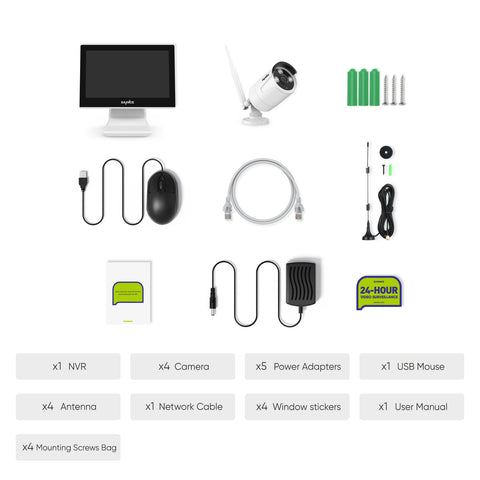 Zertifiziert überholt WLAN Überwachungskamera Set mit Monitor 4CH 5MP NVR und 4X 3MP WiFi Kameras Aussen System mit Bildschirm Personenerkennung, Unterstützt Alexa