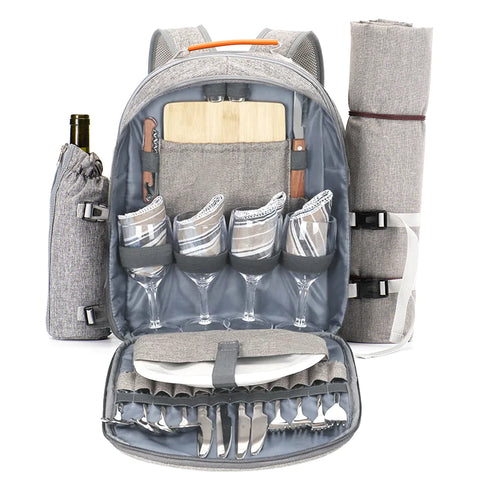 Picnic Backpack for 4 Person Set, with Insulated Bottle Holder, Large Capacity, for Beach, Park, Camping