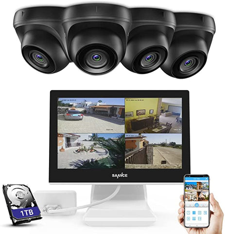 Videoüberwachung Überwachungskamera Set mit 10,1 Zoll Monitor, 4CH DVR & 4x 720P Kameras, Bereich mit 1TB Festplatte