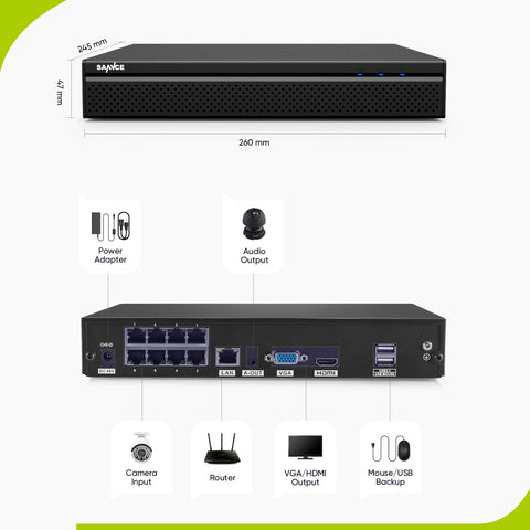 Drahtloses 3MP Full PoE HD-IP-Kamerasystem, 8-Channel NVR and 8 teiligen Überwachungskameras w/ Ton